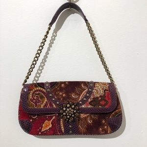 Isabella Fiore Paisley Embellished Red Clutch
